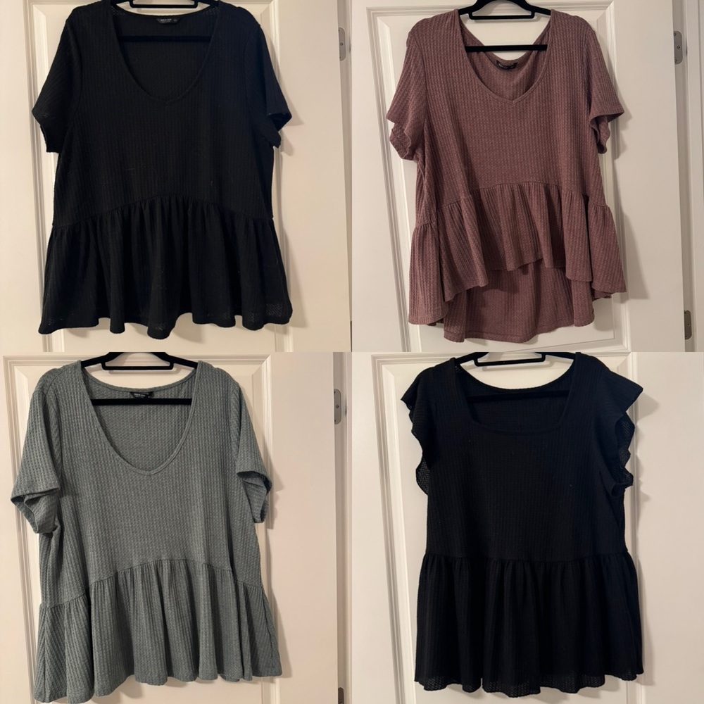 Bundle of 4 Plus Size Waffle Knit Peplum Tops